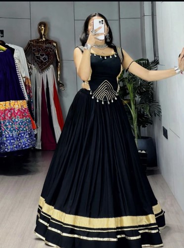 Black Pure Rayon Cotton Gamthi Lehenga Choli